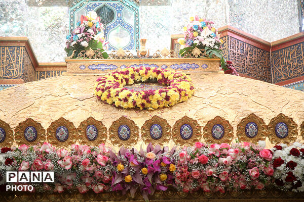 گل آرایی ضریح مطهر حضرت معصومه(س) در شب میلاد امام رضا(ع)