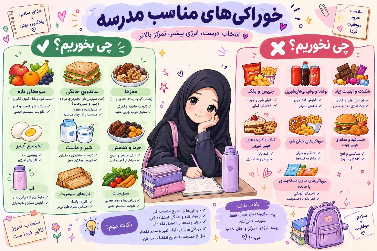 راهنمای انتخاب میان‌وعده مناسب برای دانش‌آموزان + اینفوگرافی