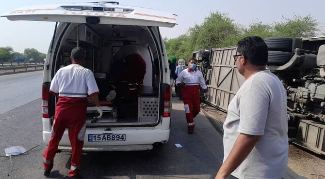 واژگونی اتوبوس در محور شوش ـ اهواز