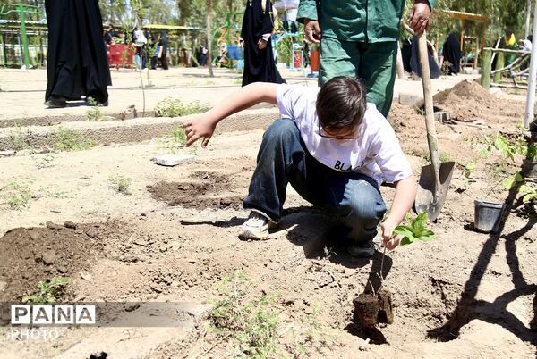 آیین کاشت 168 نهال به یاد دانش‌آموزان شهید میناب در اردوگاه 15خرداد قم