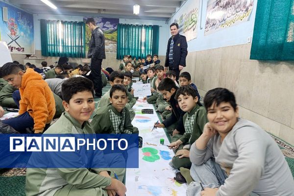 نقاشی همگانی دانش آموزان دبستان شهید رجایی جوه ای از دوستی و اتحاد