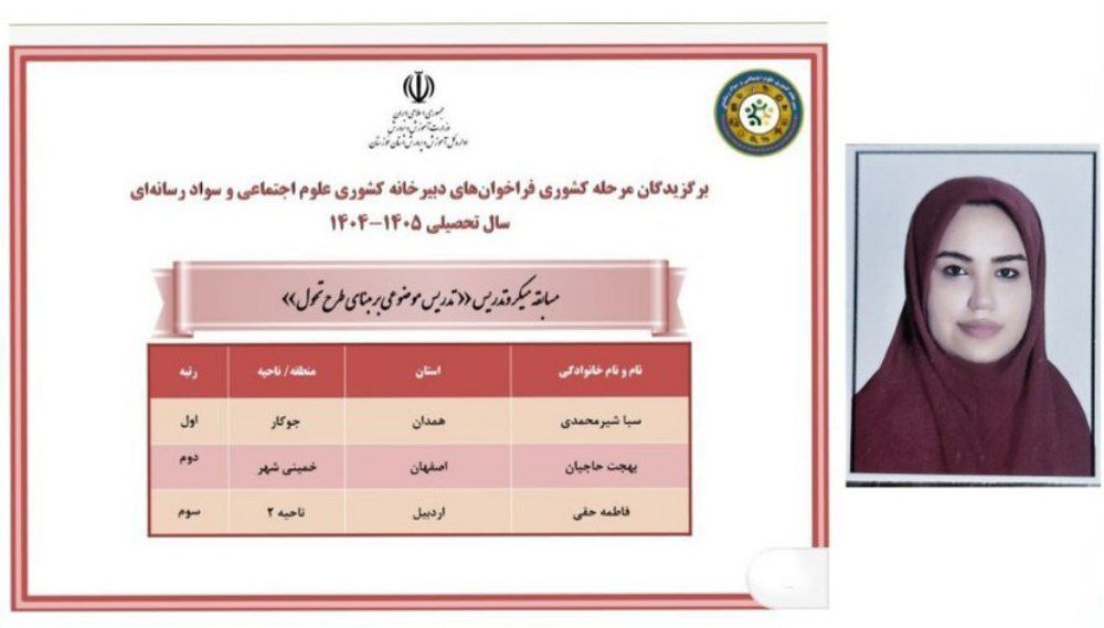 کسب رتبه اول کشور در رویداد ملی «میکرو تدریس» توسط معلم منطقه جوکار