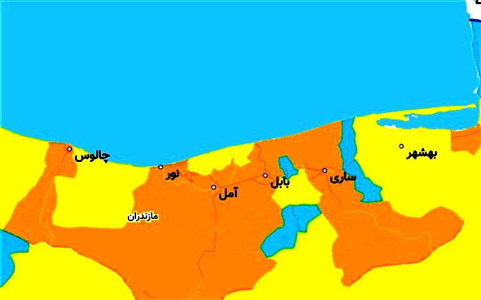وضعیت کرونایی شهرستان‌های مازندران: 8 شهرستان نارنجی است