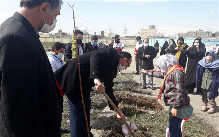 غرس نهال توسط اعضای پیشتازان دبستان دخترانه مهرنیار اردبیل