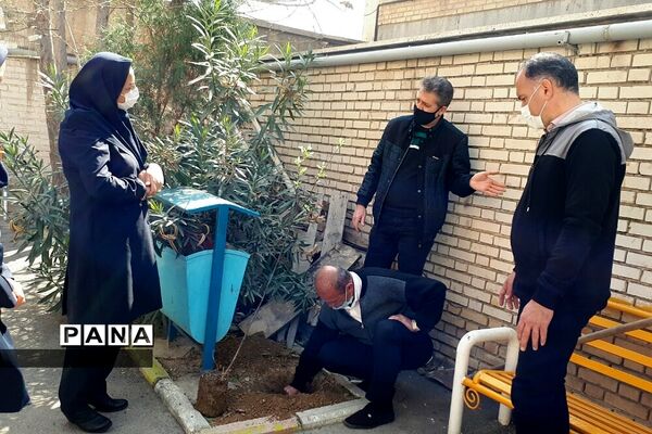 غرس نهال در هنرستان ایثار ناحیه یک شهرری به مناسبت هفته منابع طبیعی