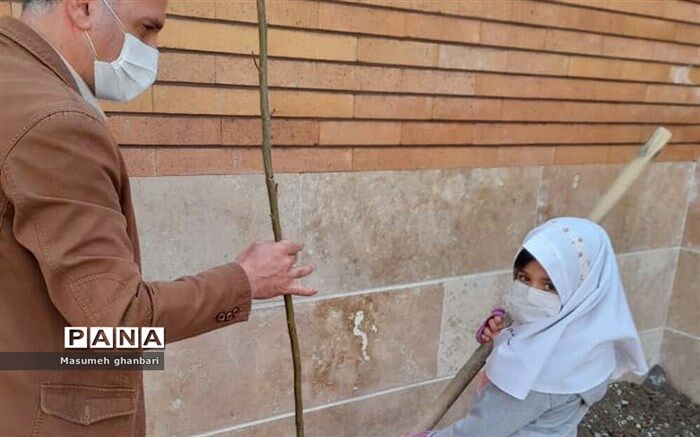 کاشت نهال به دست دانش‌آموزان دبستان حضرت معصومه(س) ناحیه یک شهرری