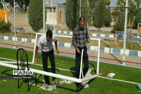 تکمیل شدن مجموعه ورزشی چمن ورزشی شهرستان خلیل آباد