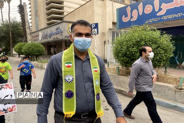 حضور پرشور و حماسی جامعه فرهنگیان ناحیه یک اهواز در راهپیمایی روز جهانی قدس