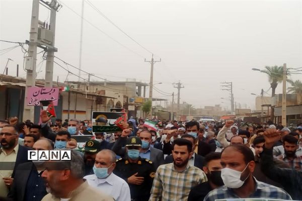 شرکت دانش‌آموزان شهرستان حمیدیه در راهپیمایی روز قدس