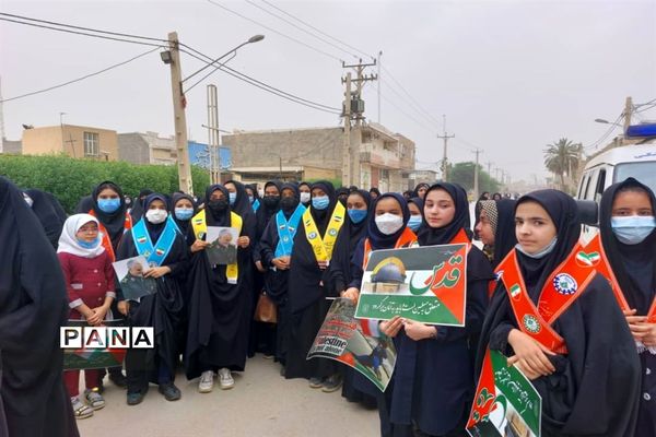 شرکت دانش‌آموزان شهرستان حمیدیه در راهپیمایی روز قدس