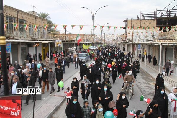 حضور پرشور دانش‌آموزان و فرهنگیان بهبهانی در راهپیمایی یوم الله 22 بهمن ماه
