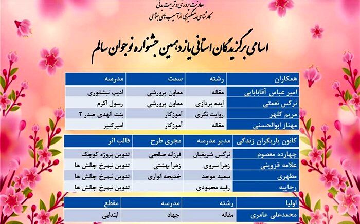 درخشش آموزش و پرورش منطقه ۱۵ در جشنواره نوجوان سالم