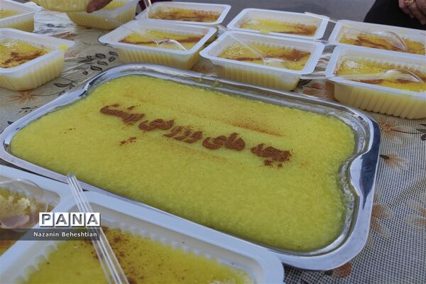 طبخ و توزیع شله زرد نذری در شهرستان زیرکوه