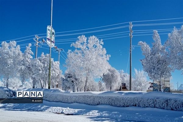 نقاشی زیبای طبیعت با بارش برف در شهرستان بن