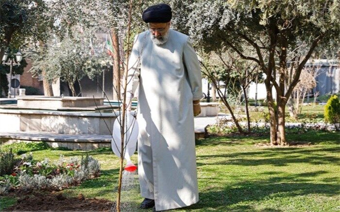 غرس نهال گردو توسط آِیت الله رئیسی در باغ گیاه‌شناسی