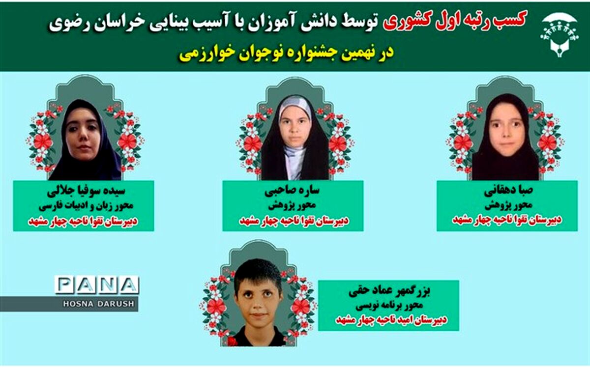 کسب ۳ مقام کشوری توسط دانش‌آموزان آسیب‌دیده بینایی مشهد