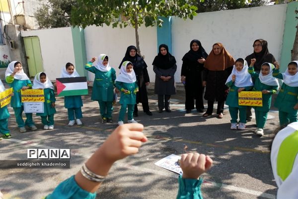 حمایت دانش‌آموزان دبستان شهیدان حجازی گلوگاه از مردم مظلوم غزه