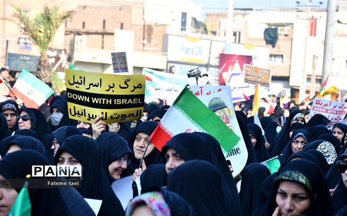 تجمع دانش‌آموزان ماهشهر در حمایت از کودکان مظلوم فلسطینی/فیلم