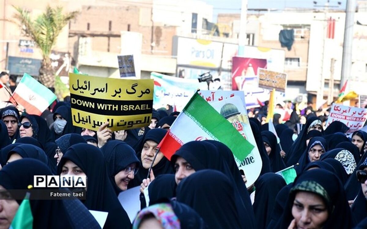 تجمع دانش‌آموزان ماهشهر در حمایت از کودکان مظلوم فلسطینی/فیلم