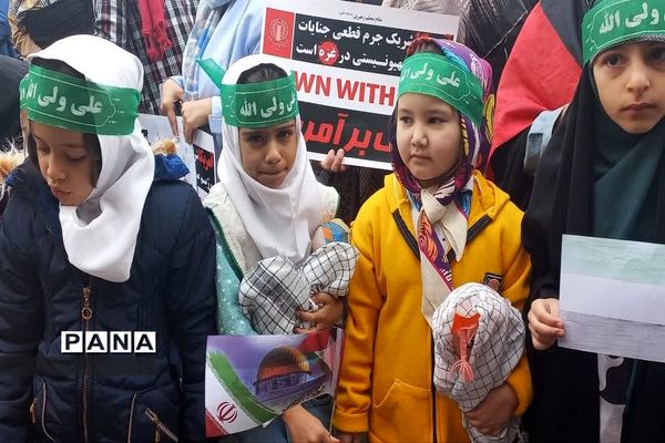 پویش خودجوش دانش‌آموزان دبستان صدیقه ملارد در حمایت از کودکان غزه با فریاد عروسک‌ها
