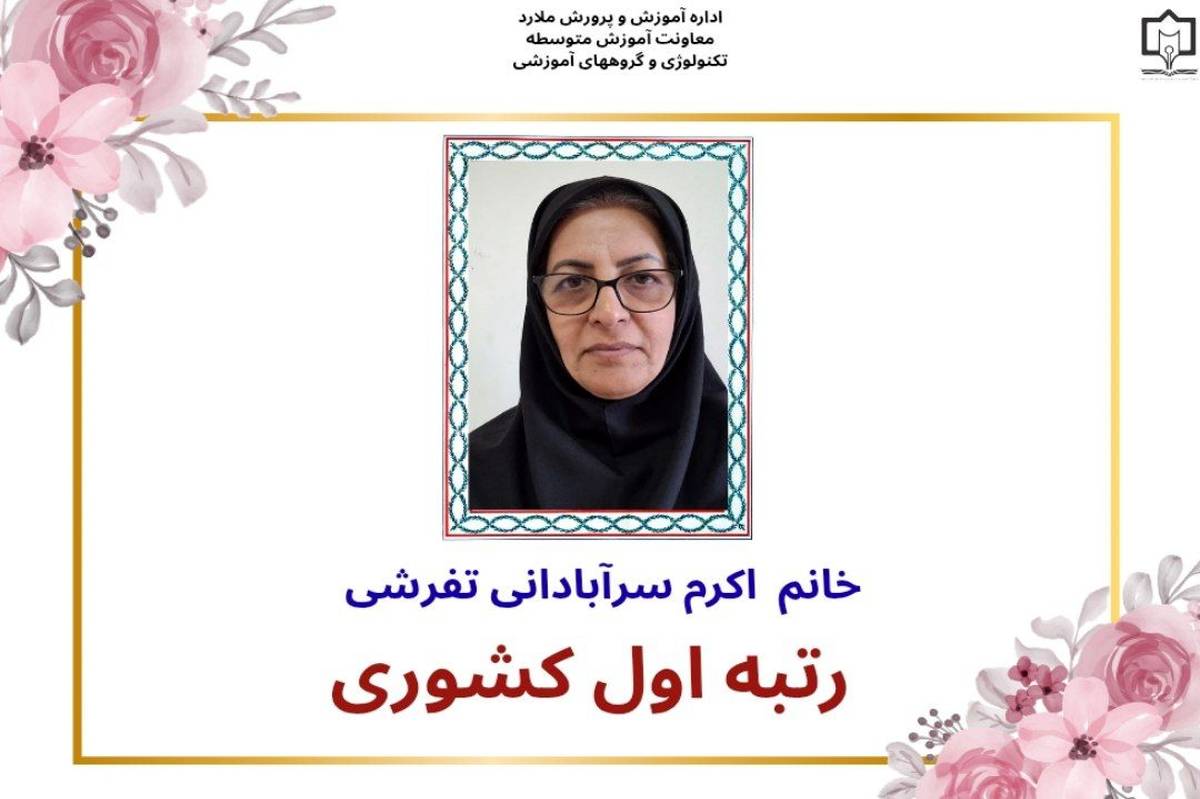 کسب رتبه اول کشوری در مسابقه طراح درس‌نویسی توسط دبیر تاریخ و اقتصاد در ملارد