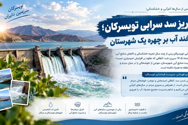 پس از سال‌ها کم‌آبی و خشکسالی؛سرریز سد سرابی تویسرکان؛ لبخند آب بر چهره یک شهرستان