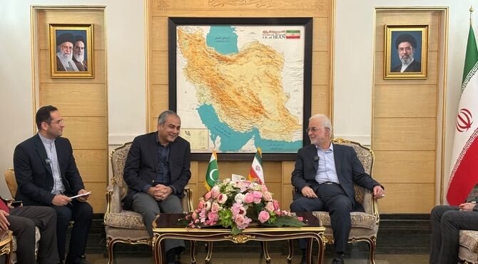 ورود وزیر کشور پاکستان به تهران با استقبال اسکندر مومنی