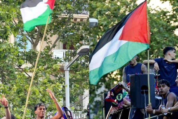 پرچم فلسطین در دستان «پادشاه جوان» آبی اناری‌ها