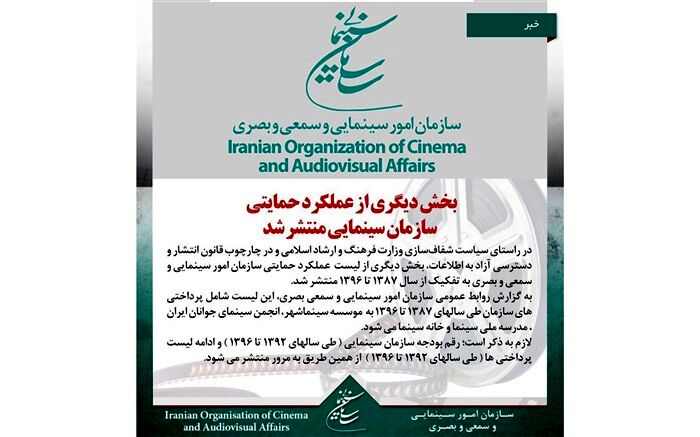 بخش دیگری از عملکرد حمایتی سازمان سینمایی منتشر شد