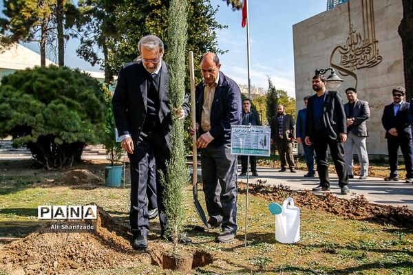غرس یک اصله نهال سرو توسط علی لاریجانی در مراسم روز درختکاری