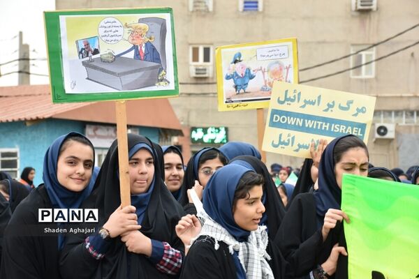حضور پرشور دانش‌آموزان و فرهنگیان در راهپیمایی ۱۳ آبان شهرستان امیدیه
