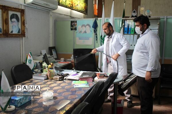 ضد عفونی و گند زدایی  واحدها و بخش‌های مختلف اداره کل آموزش و پرورش و سازمان دانش آموزی  استان بوشهر