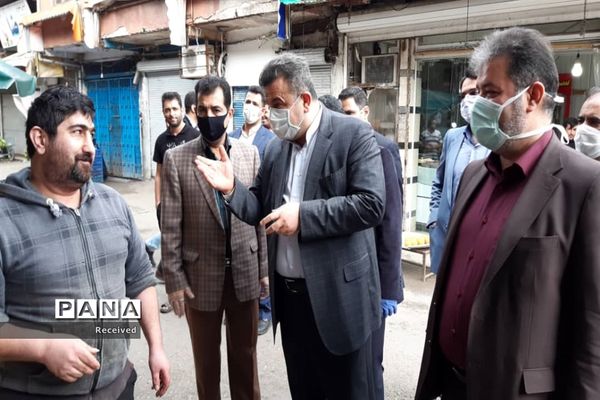 بازدید استاندار از اجرای فاصله‌گذاری اجتماعی در قائم شهر
