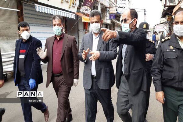 بازدید استاندار از اجرای فاصله‌گذاری اجتماعی در قائم شهر